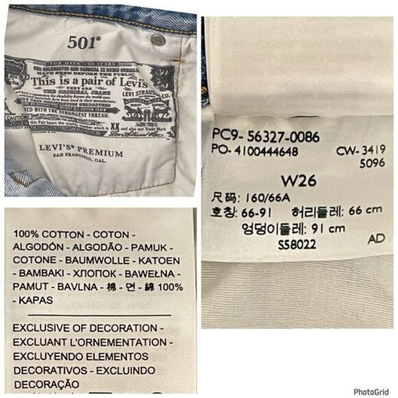 Levis 501 premium big E High Waisted raw hem Shorts 100% cotton faded 26 - Picture 7 of 11